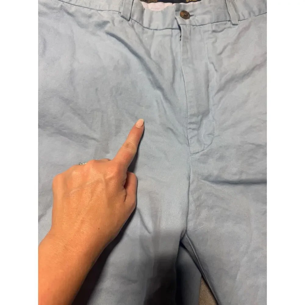 Brooks Brothers Hudson Chino Pants Mens 38x30 Sky Blue Linen Blend Straight Leg